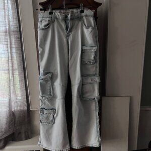 Love Trends Light Wash Wide Leg Cargo Jeans – Y2K Baggy Multi Pocket Pants
